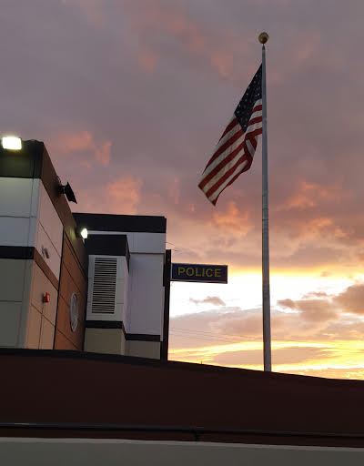 police hq us flag sun rise